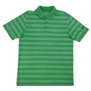 Nike Men's Shirt M Green White Stripes Tour Performance Short Sleeve Polo Golf
